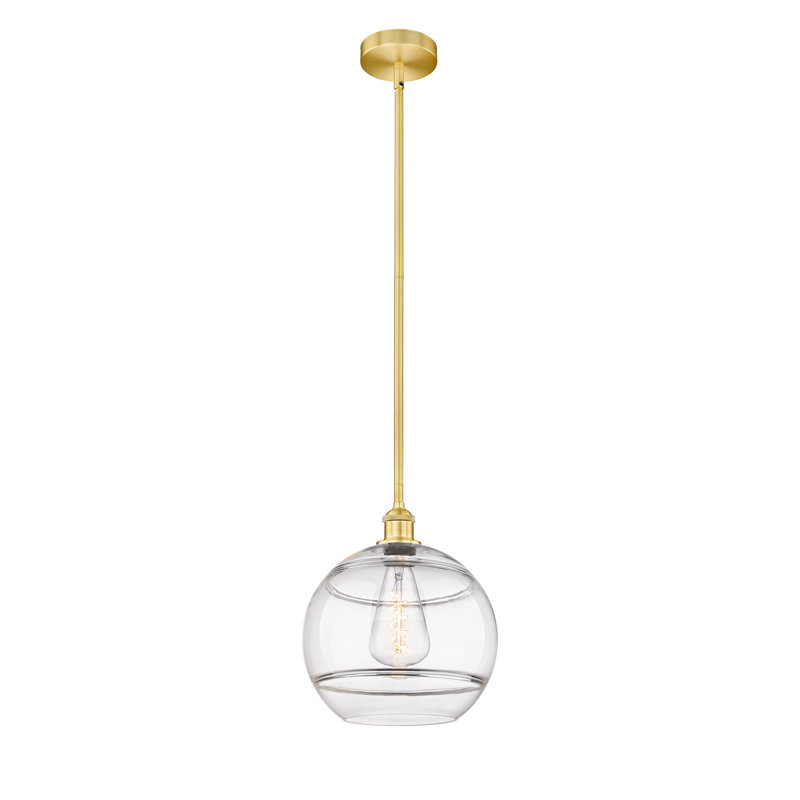 Mini-luminaire suspendu avec tige 6 po Edison Bienes-616-G556, H 12,88 po x l 12 po x P 12 po, Transparent, Or satiné