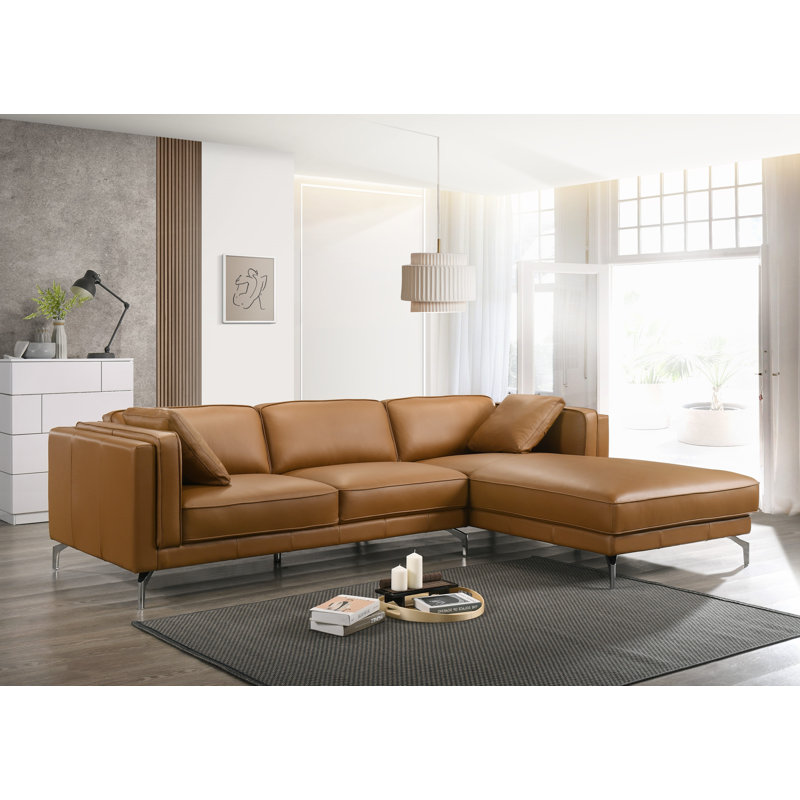 Upholstered L-Shaped Sectional, Brown , Right Hand Facing