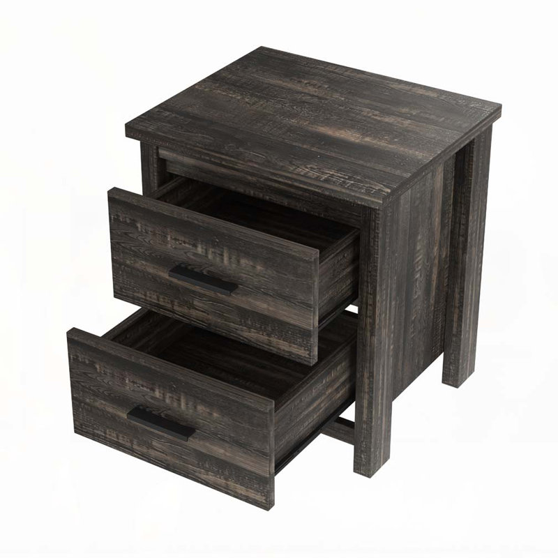 Ensemble de chambre à coucher 4 pièces, base de lit grand en bois avec tête de rangement et station de charge, 2 tables de chevet avec 2 tiroirs, 1 commode avec 5 tiroirs, gris antique