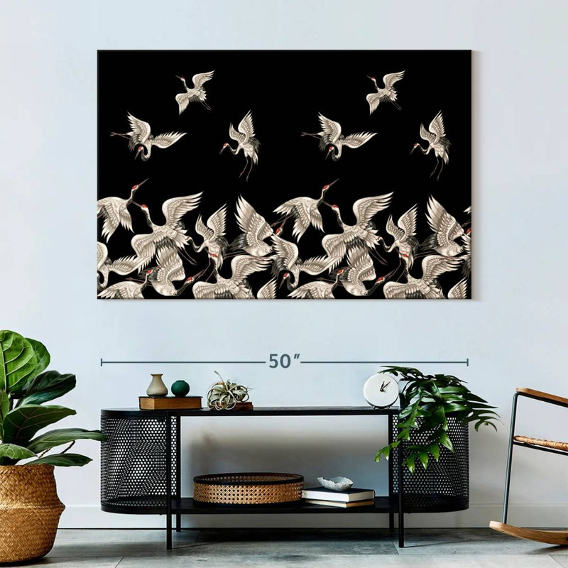 Brampt White Japanese Cranes, 34" H x 51" W