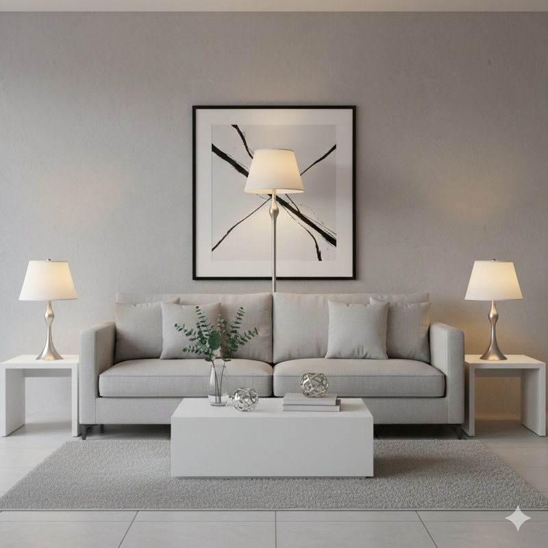 Beige And Brushed Nickel 3-Piece Lamp Set