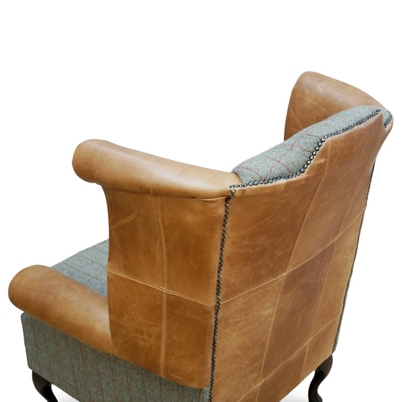 Harrisonville Upholstered Wingback Chair with Footstool, Green/Brown