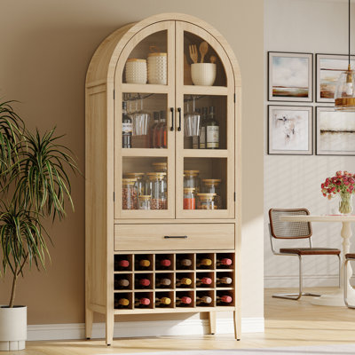 71" Tall Wine Bar Cabinet, Arched Storage Cabinets With Door, Bar Cabinet For Home Kitchen Living Dining Room