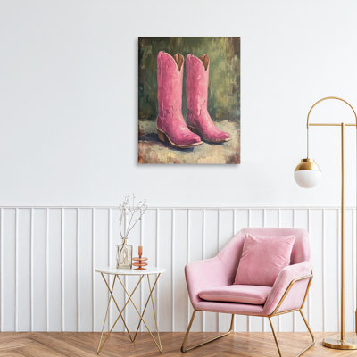 Distressed Pink Cowgirl Boots Canvas, design by Petal Prints Design