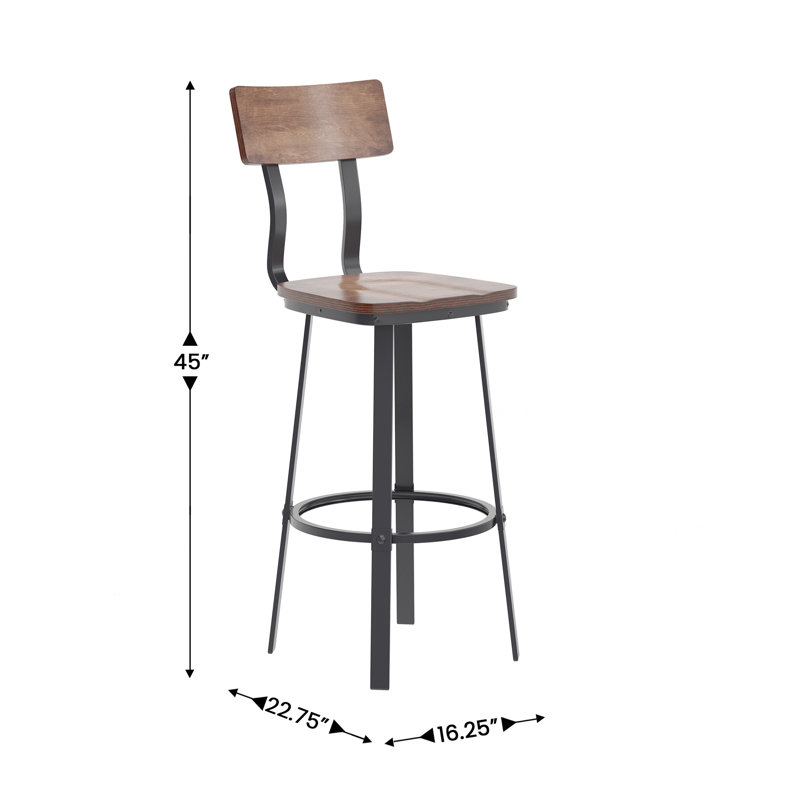 Cecilia 30" Rustic Walnut Restaurant Barstool with Wood Seat & Back & Powder Coat Frame, Light Brown/Black