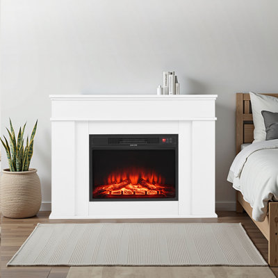 Foyers autoportants de 43 pouces, foyer électrique chauffant de 1 500 W 5120 BTU avec manteau de cheminée, protection contre la surchauffe, flammes réglables, minuterie, télécommande, pour le salon, la chambre à coucher, blanc