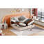 Lit très grand avec rangement hydraulique et tête de lit tapissier beige