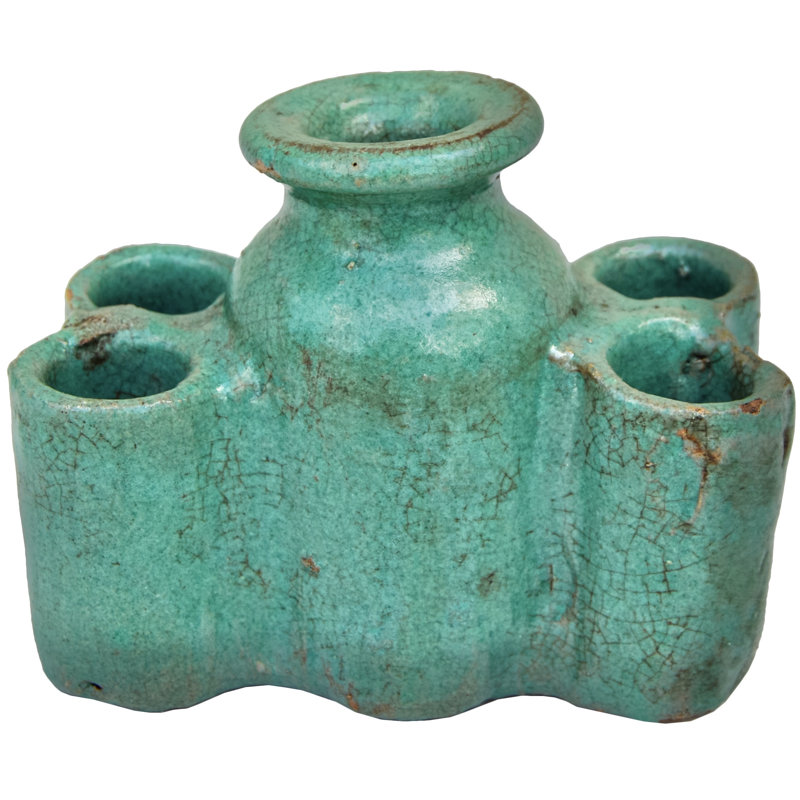 Encrier antique en céramique fabriqué à la main vert marocain