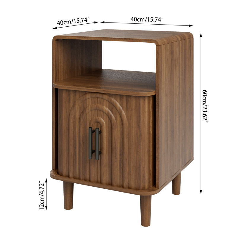 Table de bout cannelée avec rangement, ensemble de 2 petites tables de chevet avec porte