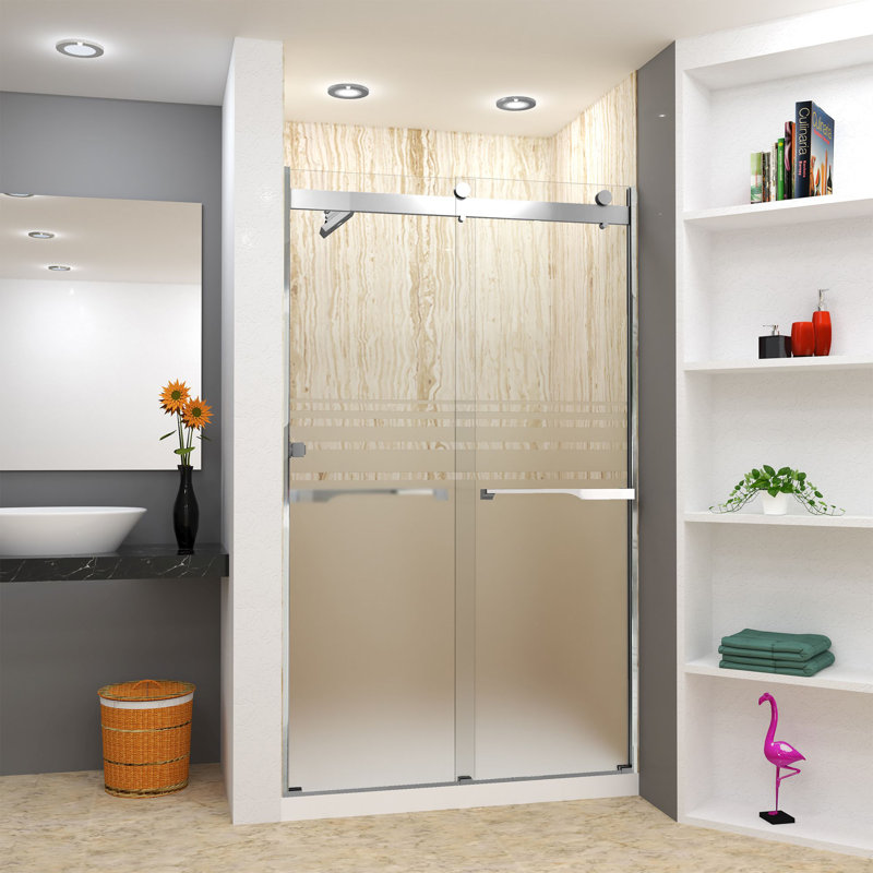 Brianna 48" x 80" Sliding Frameless Shower Door in Polished Chrome with Frosted Glass
