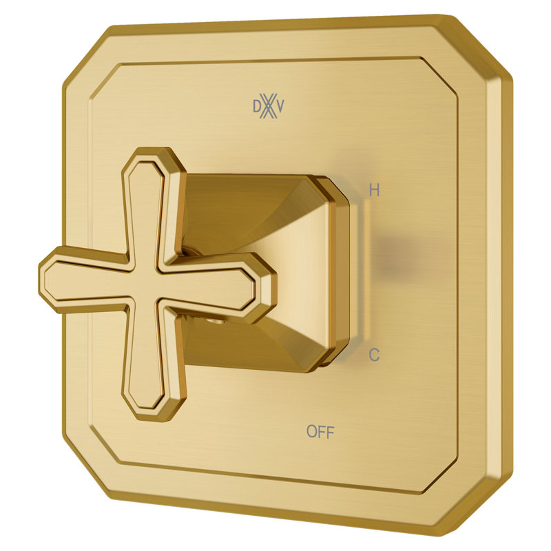 Belshire Pressure Balance Shower Valve Trim With Cross Handles, Satin Brass