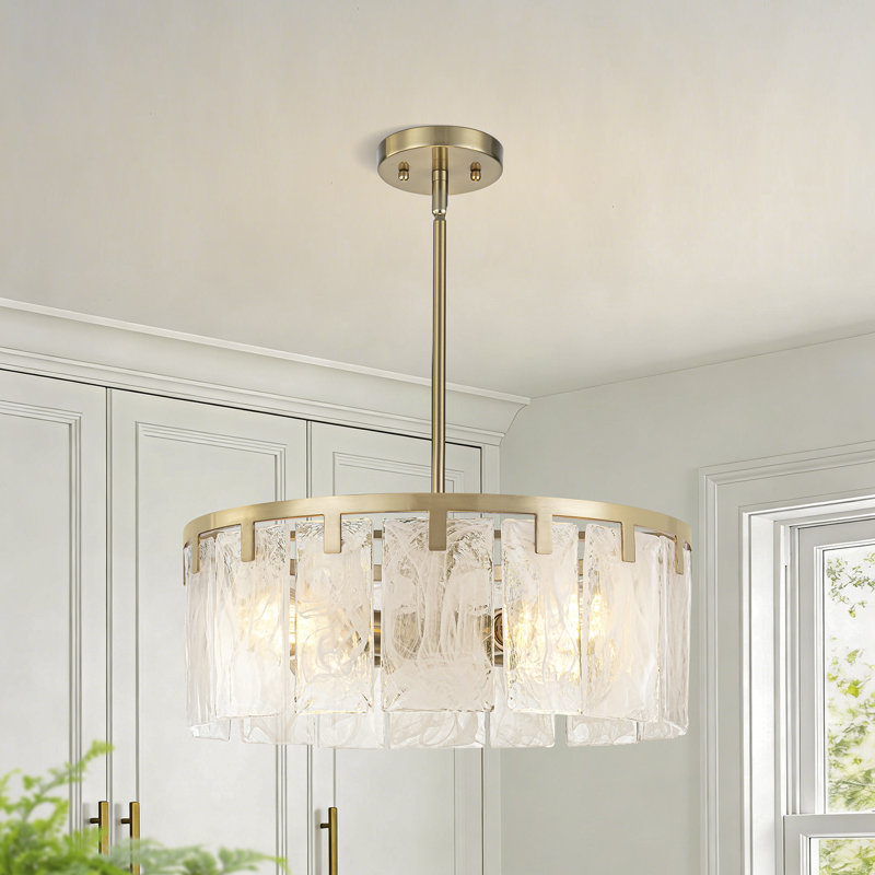  Lustre tambour en verre 4 lumières, Doré