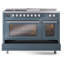 Cuisinière à double combustible ILVE Professional Plus II Series 48 po avec 5 brûleurs scellés, plaque de cuisson, table française (propane liquide, porte vitrée)-98168227-98168228