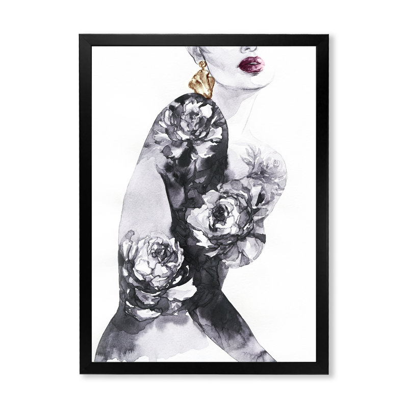 Portrait d'un mannequin élégant - Décoration murale sur toile glam, Toile avec cadre noir, H 20 po x l 12 po x P 1 po