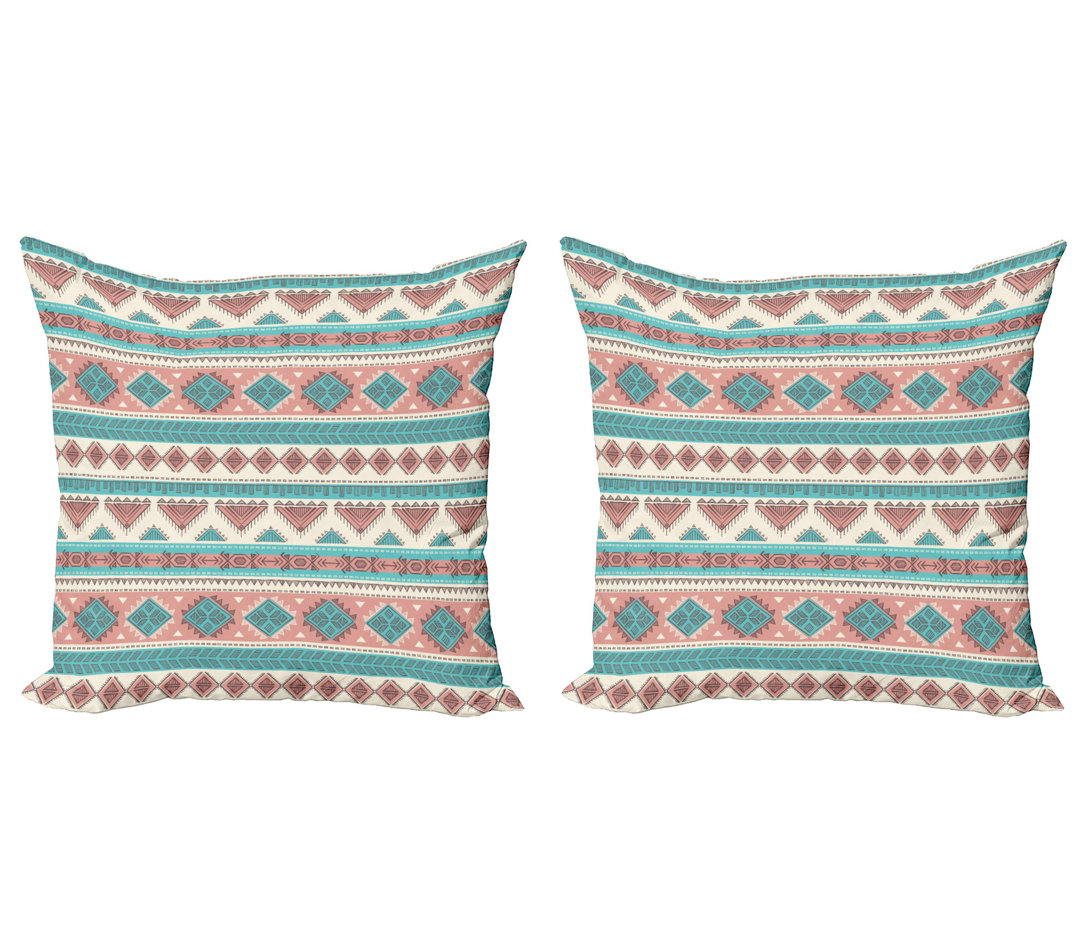 Dekokissen Kissenbezug, Aztec Art Style, Stammes, Pfirsich Creme Aqua