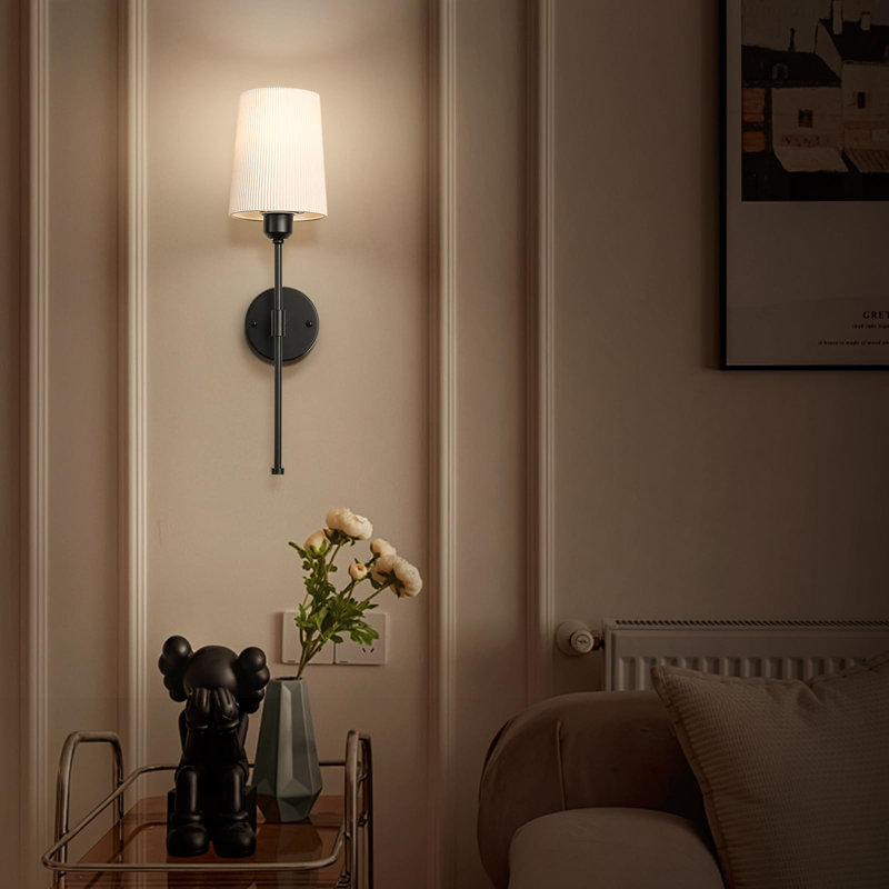 Battery Operated Wall Sconce Set Of 2,White+Black, Matte Black