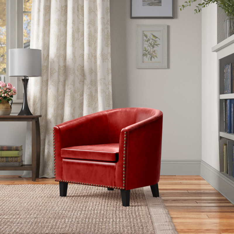 Fauteuil demi-tonneau Cohmer de 28,74 po de large, fauteuil club en similicuir rembourré avec garniture cloutée dorée Cohmer