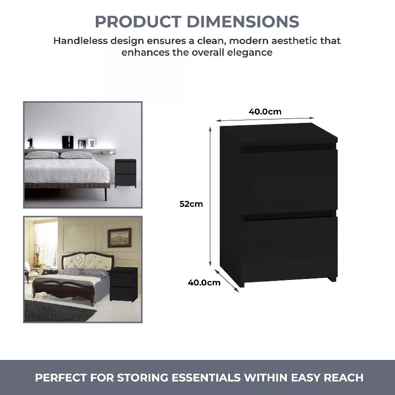 Delancey 40cm W Manufactured Wood Bedside Table, Black