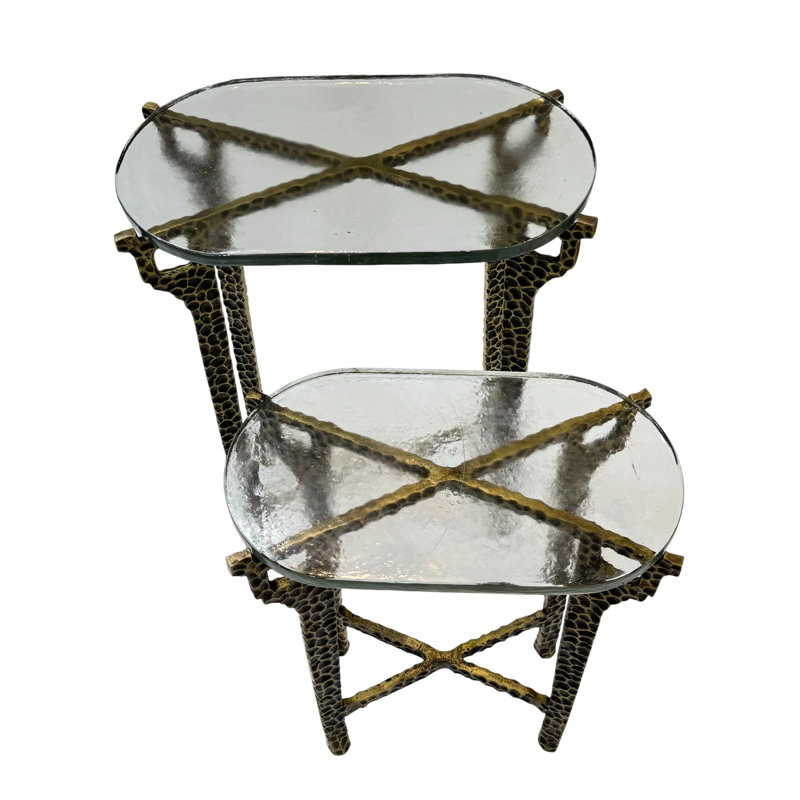 Élégante table d'appoint gigogne verte de 26 po avec un design peu encombrant, Doré