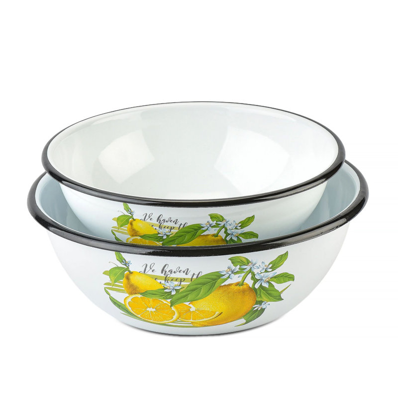 Ensemble de 2 bols en émail citron (2,5 L + 4 L)