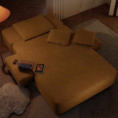 Méridienne avec 3 coussins, canapé-lit convertible avec poche de rangement