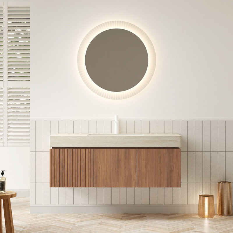 Meuble-lavabo de salle de bain avec comptoir en pierre frittée à motif de 48 po, armoire en contreplaqué, lavabo en céramique, 2 portes, 1 tiroir, couleur, pré-assemblé, évier artistique facile à installer, conception d'installation
