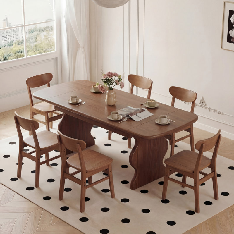 Ensemble de table de salle à manger et de chaises extensible en bois massif - extensible 3-en-1, bois d'hévéa de qualité Fas, facile à assembler, polyvalent pour les salles à manger à la maison
