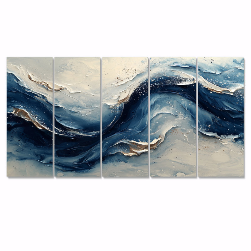 Huguenot - Art mural abstrait - Art mural moderne sur toile, 5, H 32 po x l 80 po