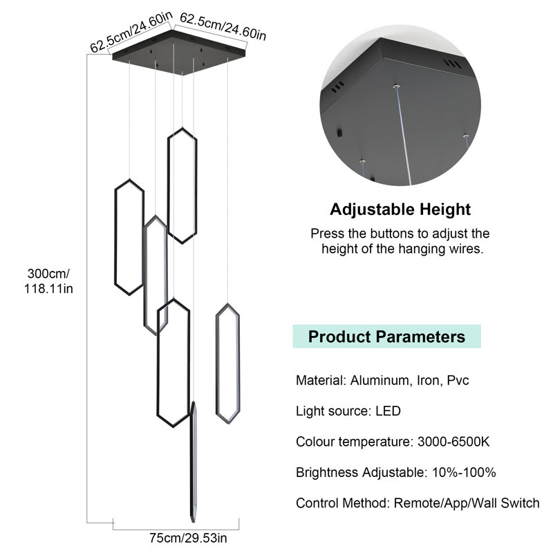 Luminaire suspendu en forme de grappe pour escalier avec télécommande Keysha 