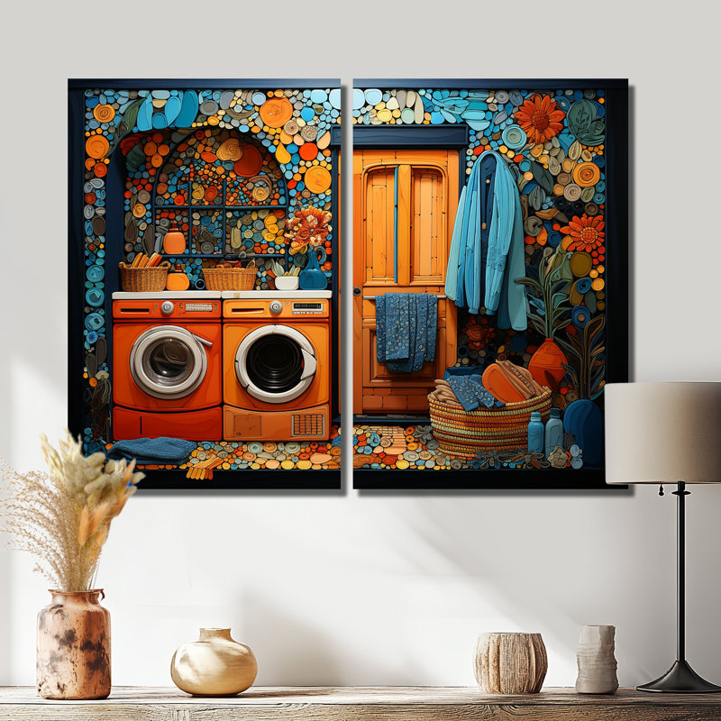 Blanchisserie Popart Room - impressions sur toile orange sur 2 panneaux, 36" H x 48" W, Wrapped Canvas, Does Not Apply