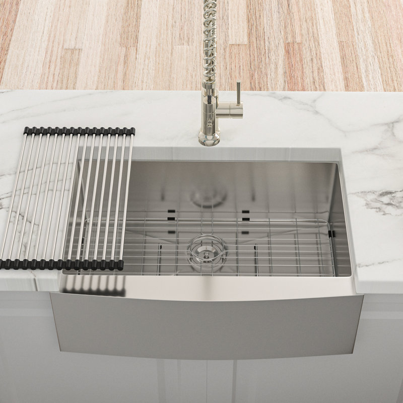 27" Sink, Stainless Steel 16G T304, 10 Inch Depth, Soundproofing Pad, X-Shaped Water Guide, 27"X21"X10 27 Deep Kitchen Basin R10 Corner, Noise Reduction,