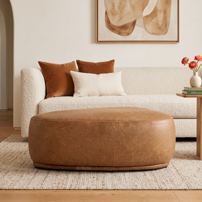 Adna 44" Genuine Leather Triangular Ottoman, Marseille Brown