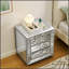 Beaded Sparkling Silver Mirror Three Drawer Cabinet, Perfect for Glamorous Storage and Decor Enhancement.