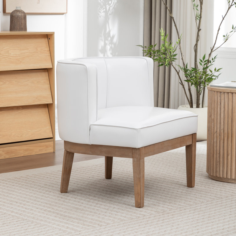 Fauteuil demi-tonneau rembourré Ezra, Blanc