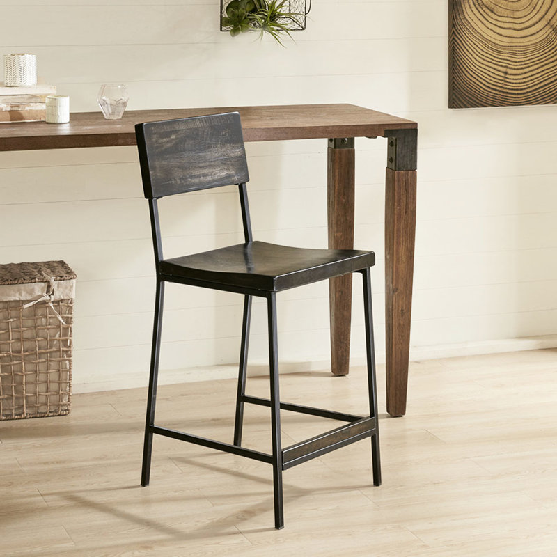 Tabouret de comptoir de 24 po, métal noir et bois, sans coussin, capacité de poids de 300 lb, tabouret d'assemblage de 24 po