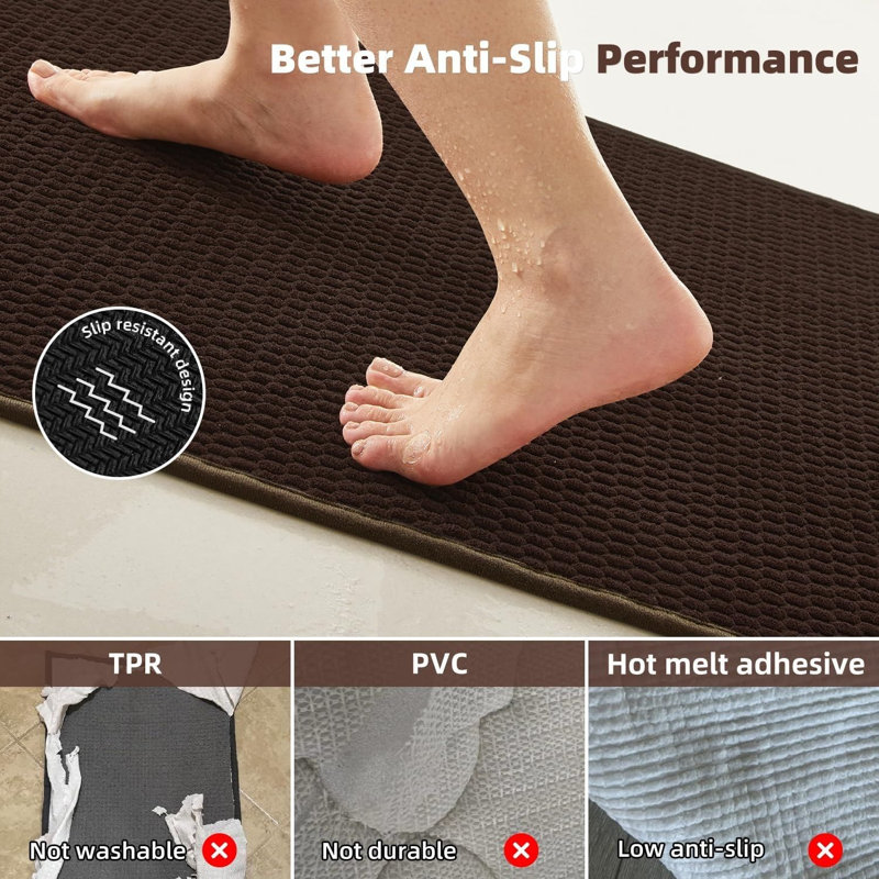 Non Slip Quick Dry Bath Rug 16x24 Inch Brown