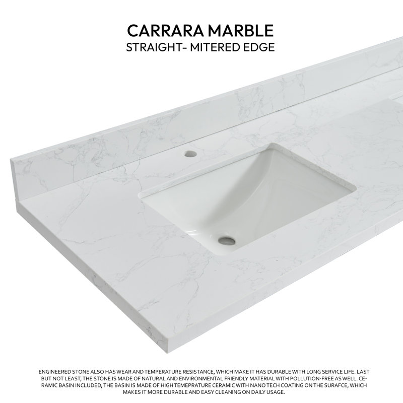 Malaga 73'' Grain White Stone Double Vanity Top with Sinks