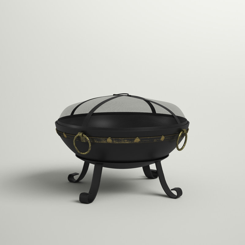 Victorian 25" Black Steel Fire Bowl with Spark Screen