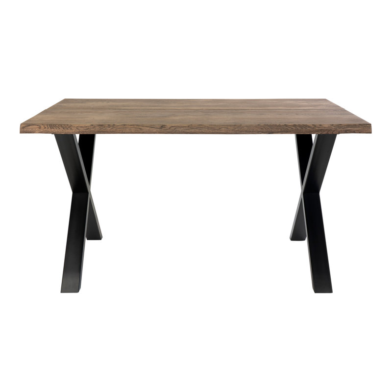 Elsass Oak Solid Wood Top Metal Base Dining Table, Dark Brown