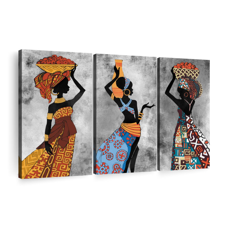 " Ethnic African Woman " 3 - Pieces, 24" H x 38" W x 1.25" D