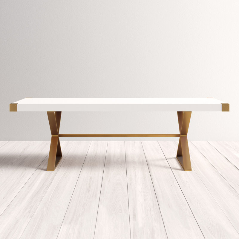 Adeline White Lacquer and Gold Rectangular Dining Table for Ten