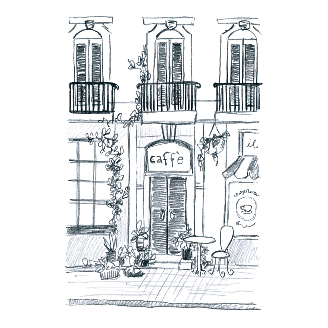 Italian Street Sketch III by June Erica Vess - Wrapped Canvas Drawing