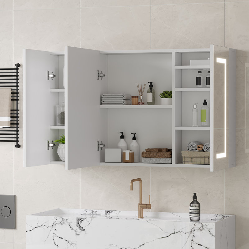 2540 mm W 1524 mm H Mirrored Bathroom Cabinets with Mirror and 6