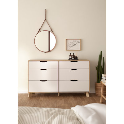 Leota 6 Drawer Double Dresser, Jackson Hickory/White