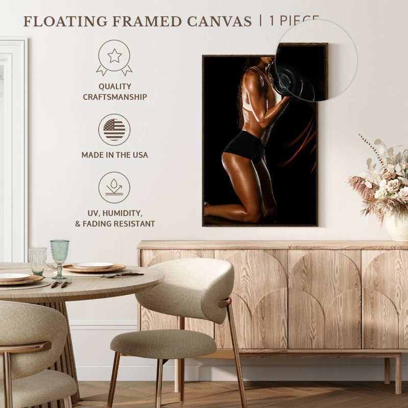 Dame soulevant des haltères, 29" x 43", Floating Frame Walnut