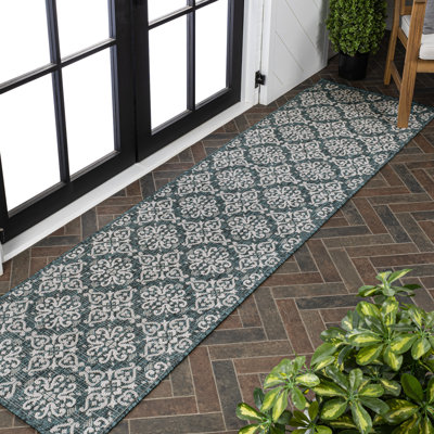 Amora Traditional Mediterranean Tile Design Turquoise/Cream Indoor/Outdoor Rug