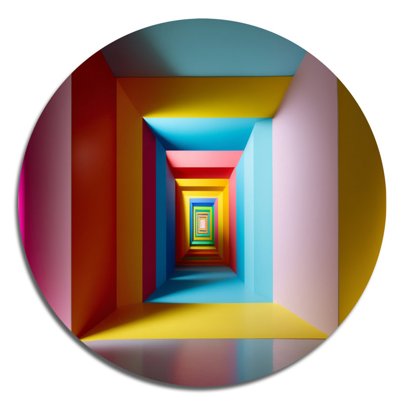 «Pastel Color Rectangular Infinity - Abstract Midcentury», art mural rond sur métal, L 29 po x H 29 po