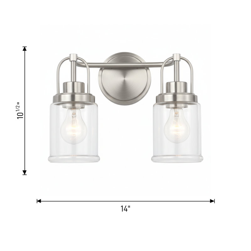 Anders Bathroom Bedroom Wall Fixture With Clear Shade, 10.5" H x 14" W x 6.75" D, Midnight Black, 2 Lights