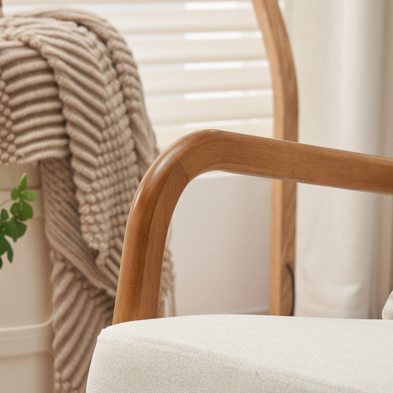 Fauteuil en bois massif l 25,6 po Elizabeth avec support lombaire Elizabeth, 100% lin beige