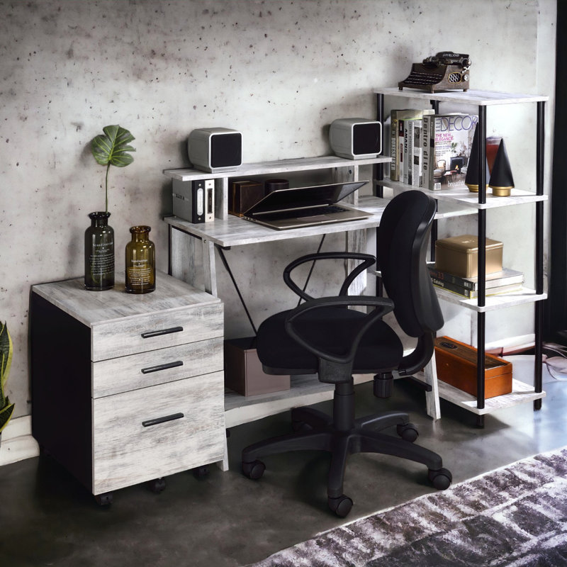 Writing Desk With Upper Shelf(Desk), Gray